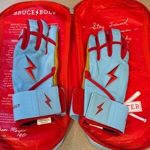 Bruce Bolt Kids Premium Long Cuff Gloves - Blue and Red